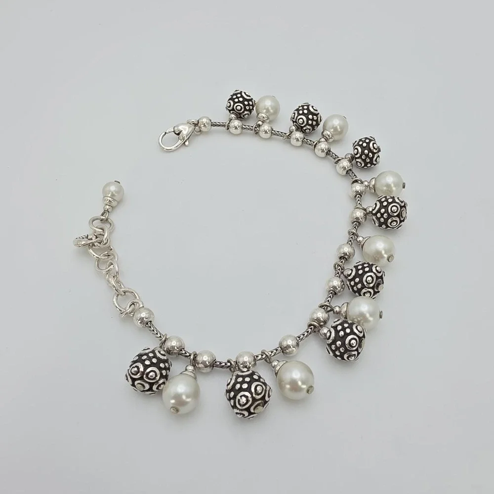 BRIGHTON 'Sophisticate' Bracelet Faux Pearls BELeads Silver Plate 6.75" - Picture 3 of 12